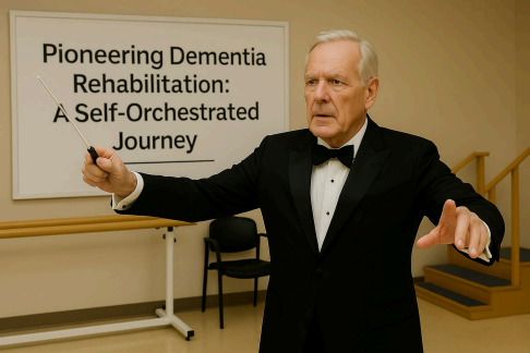 ChatGPT 4 generated image at author's request- Orchestrating one&rsquo;s own dementia rehabilitation program is like conducting a large symphony without the conductor&rsquo;s score.