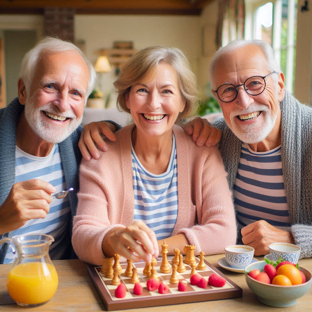 AI Generated Image of 3 old people playing chess